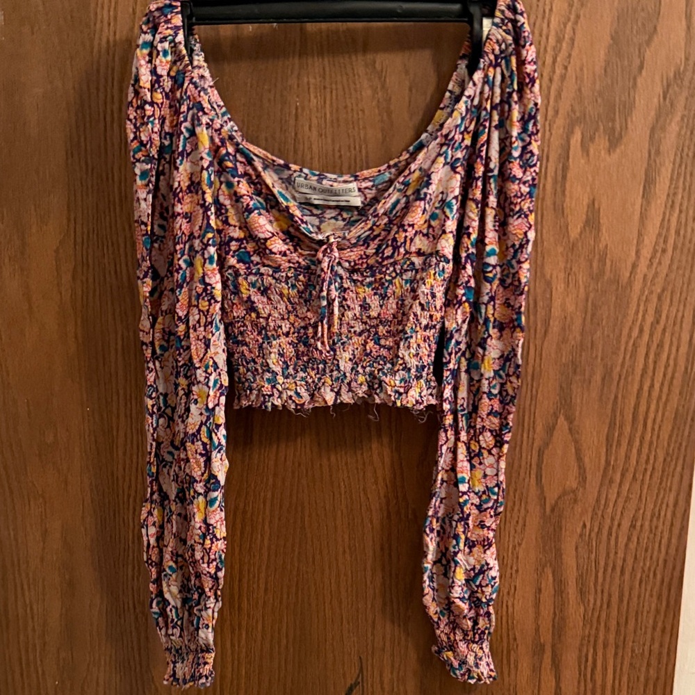 Urban Outfitters Pink Floral Smocked Blouse